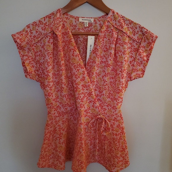 Monteau Tops - Monteau Floral Tie Waist Top